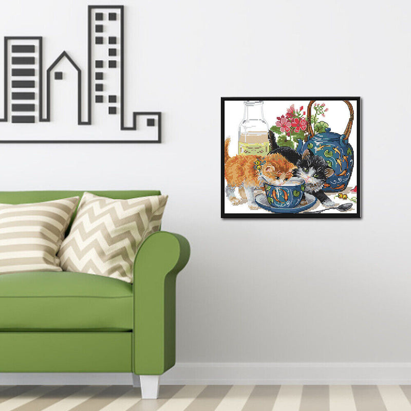 Partial Embroidery Cross Stitch Set Needlework Kit 14CT Lovely Kitty Artwork