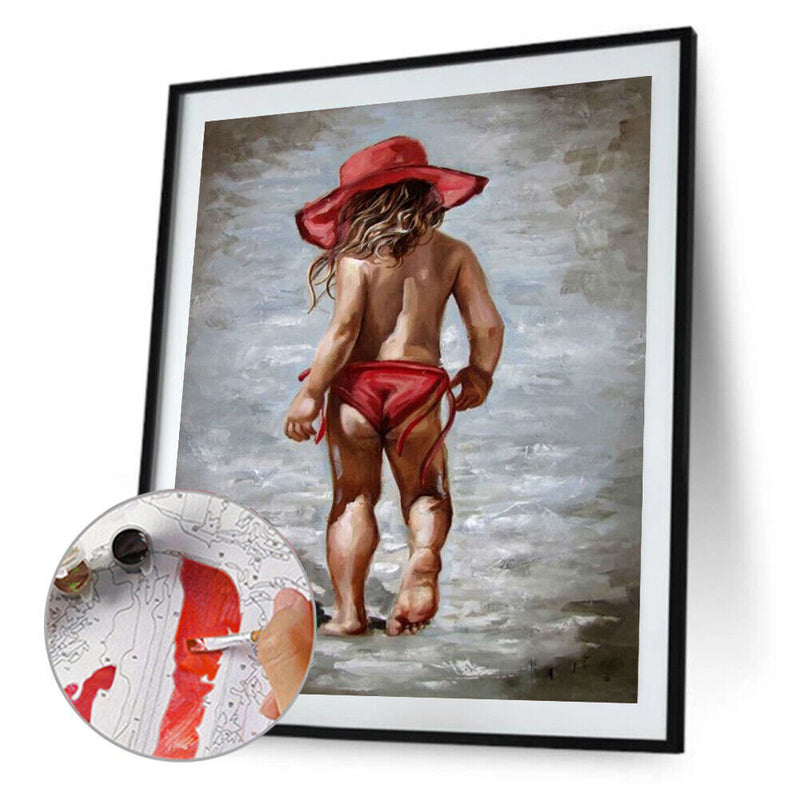 Red Skirt Girl Paint By Numbers Kit DIY Frameless Picture On Canvas (S439)