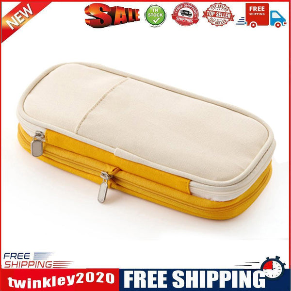 Canvas Pencil Case Big Capacity Pen Case School Student Stationery (Yellow)