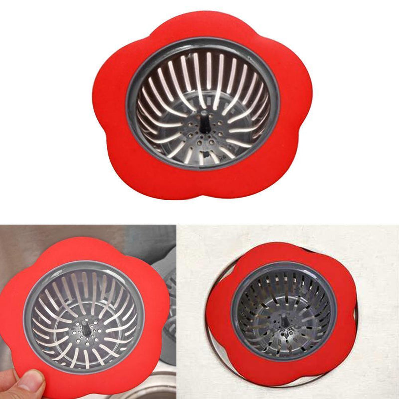 Flower Sink Strainer Kitchen Drain Filter Bathroom Drainage Hair Trap(Red)