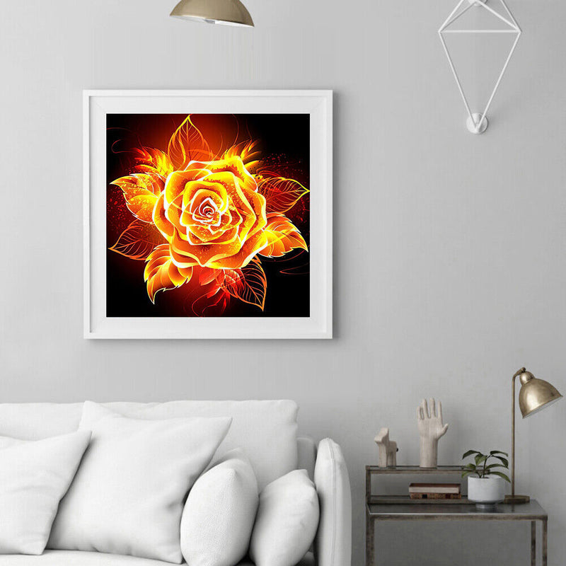 Flames Rose Frameless Picture Oil Paint By Numbers Hand Painted Picture Kit
