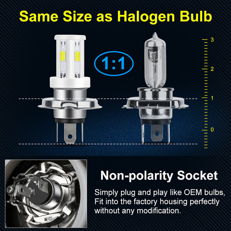 H4 Ceramic COB LED Motorcycle Motorbike Headlight Bulb 6500K 1080LM Hi/Lo Beam