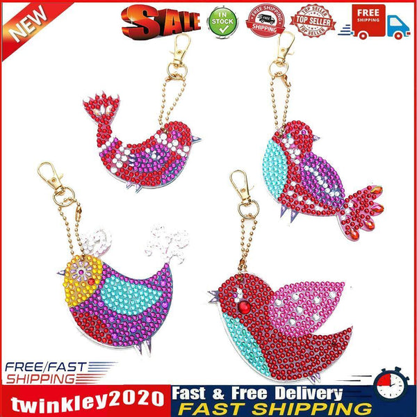 4pcs DIY Bird Mosaic Keyring Full Drill Special Shape Diamond Drawing Kit Newly