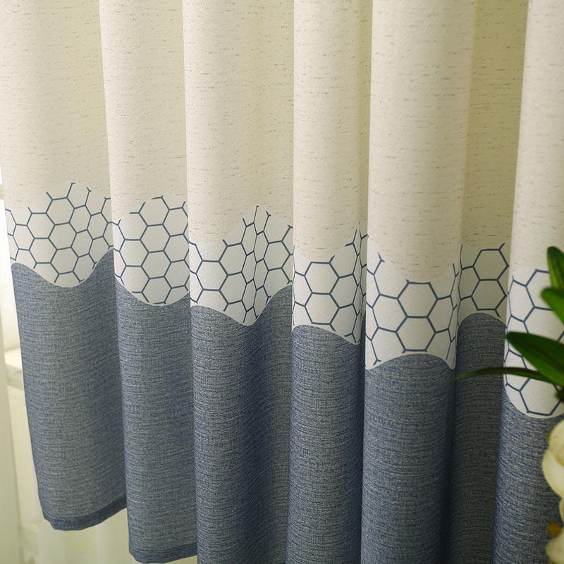 Wide Strip Shading Curtain Bedroom Living Room Semi Blackout Purdah(Blue)