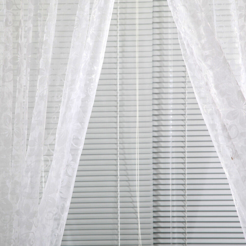 Leaves Printed Translucent Curtains Home Windows Tulle Sheer Drapes White