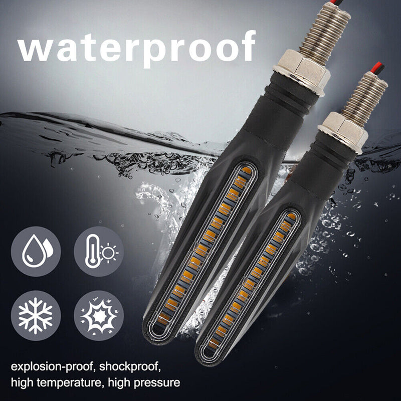 4x Amber LED Motorcycle Turn Signal Flowing Water Bendable Indicator Universal