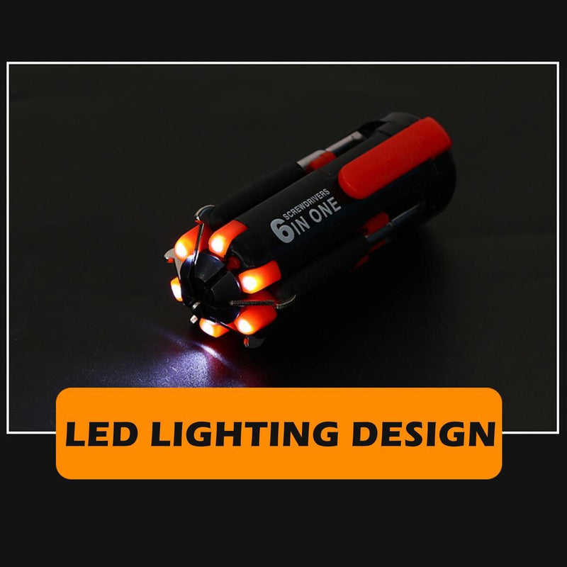 6 in 1 Screwdriver W/ 6 LED Torch Flash Light Multi-Functional Repair Tools n?~