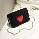 Winter Heart Small Bags Women Girls Chain Shoulder Messenger Bags (Black)