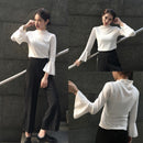 Spring Daily Flare Sleeve T-shirt Women Sweet Bottoming Tops (White XL)