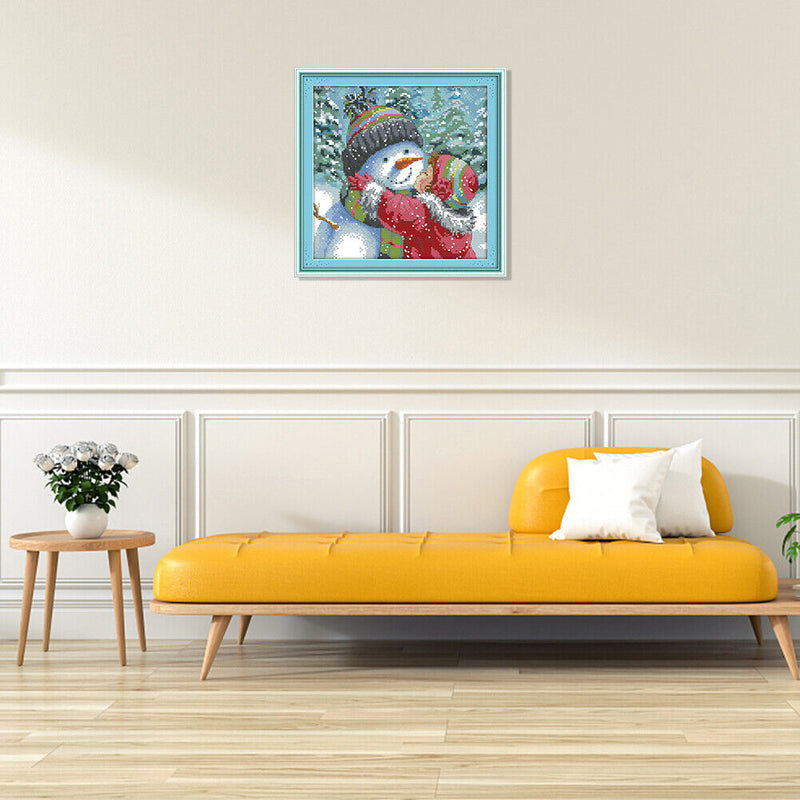 Art Canvas Kit Cross Stitch 14CT Stamped Home Needlework DIY Cartoon Snowman