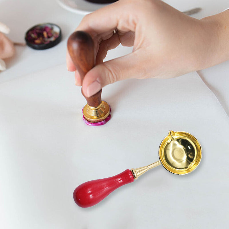 Sealing Wax Spoon Solid Wood Retro Wax Spoons Decorative Stamp Craft (Red)