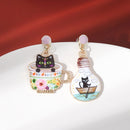 Animals Asymmetry Women Cute Ear Studs Earring Cup Cat Light Bulb Cat
