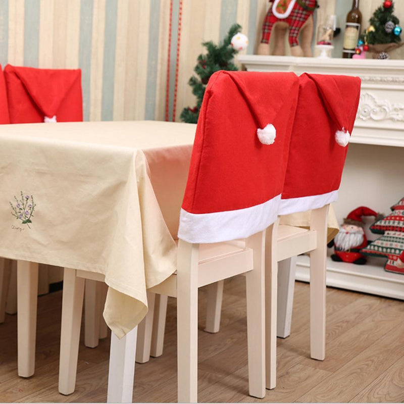 6pcs Xmas Santa Hat Chair Back Cover Home Party Dinner Art Decorative Case