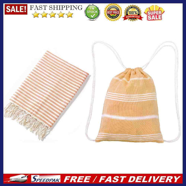 Quick-drying Turkish Tassel Beach Towel + Outdoor Swimming Drawstring Backpac
