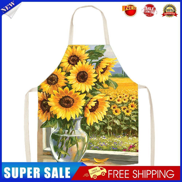 Sunflowers Linen Apron Waterproof Kitchen Cooking Bibs Pinafore (82x68cm)