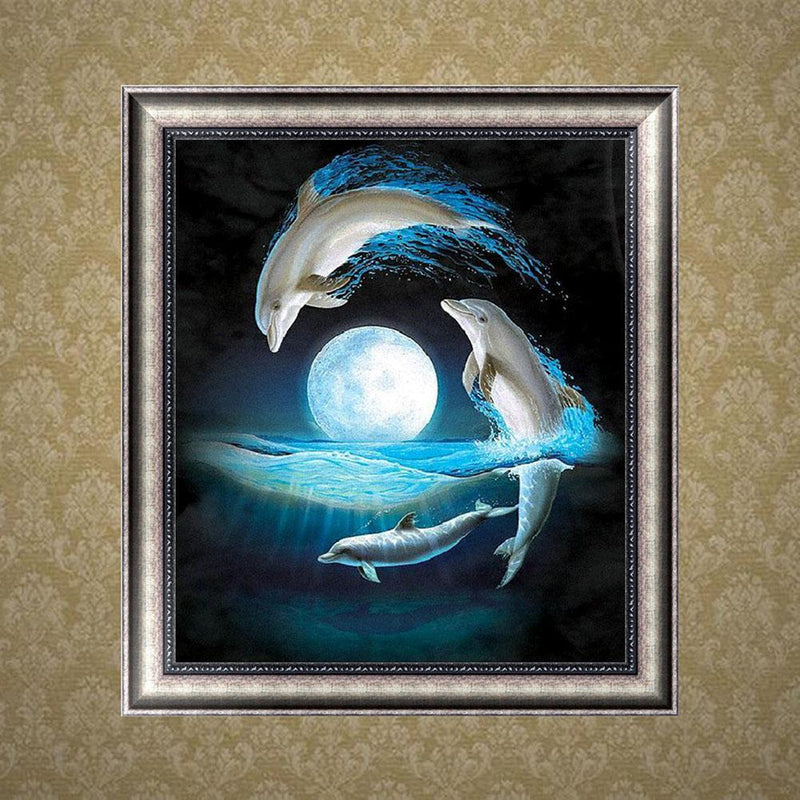 Dolphin Painting Embroidery DIY 5D Diamond Cross Stitch Home Craft Decor
