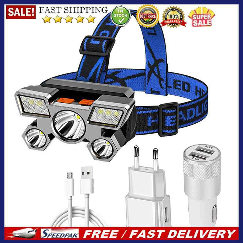 COB LED Headlamp USB Rechargeable Portable Headlight + Car Charger Power Ad