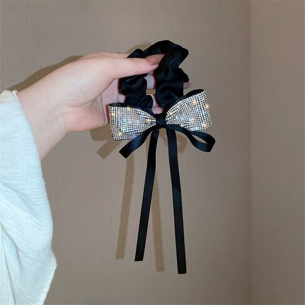 Elegant Diamond Headband Hair Jewelry Bow Ribbon Hair Rope Scrunchies