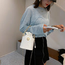 Fashion Women Drawstring Bucket Bag Alligator PU Chain Casual Crossbody Handbag