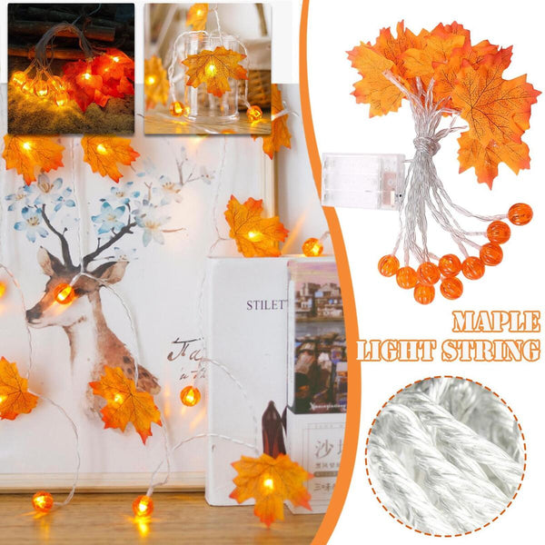 Fall Maple Leaves Pumpkin LED Fairy String Light Lamp Party Halloween Decor,`