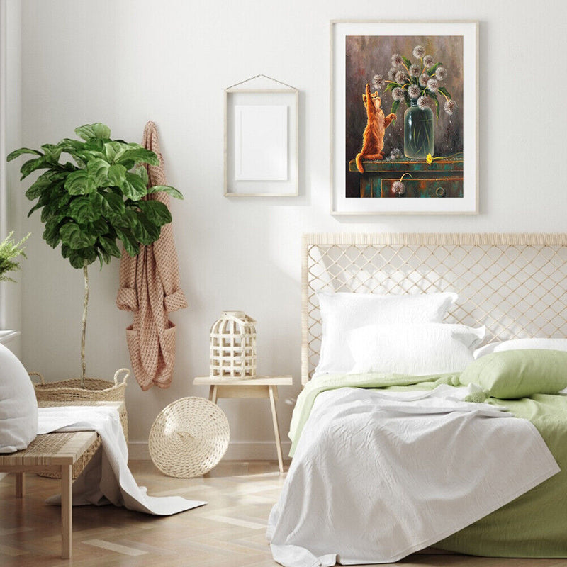 Cat Playing Dandelion Oil Paint By Numbers Kit DIY Acrylic Painting Picture