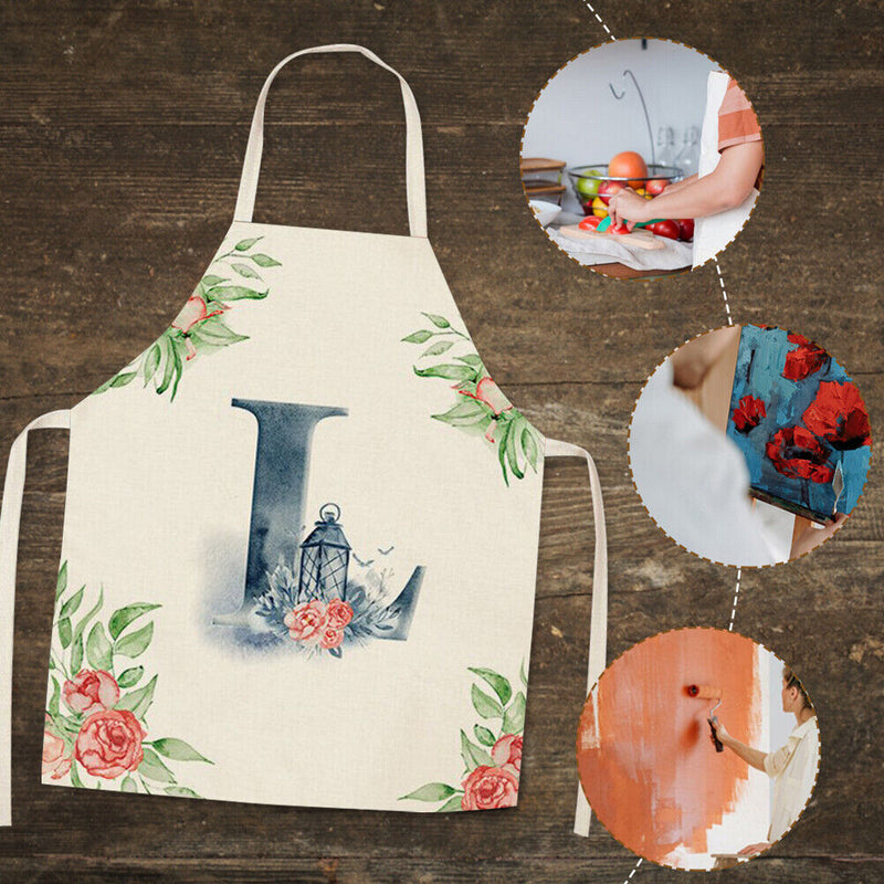 Art L Print Apron Linen Waterproof Cooking Bibs Kitchen Pinafore (68x55cm)