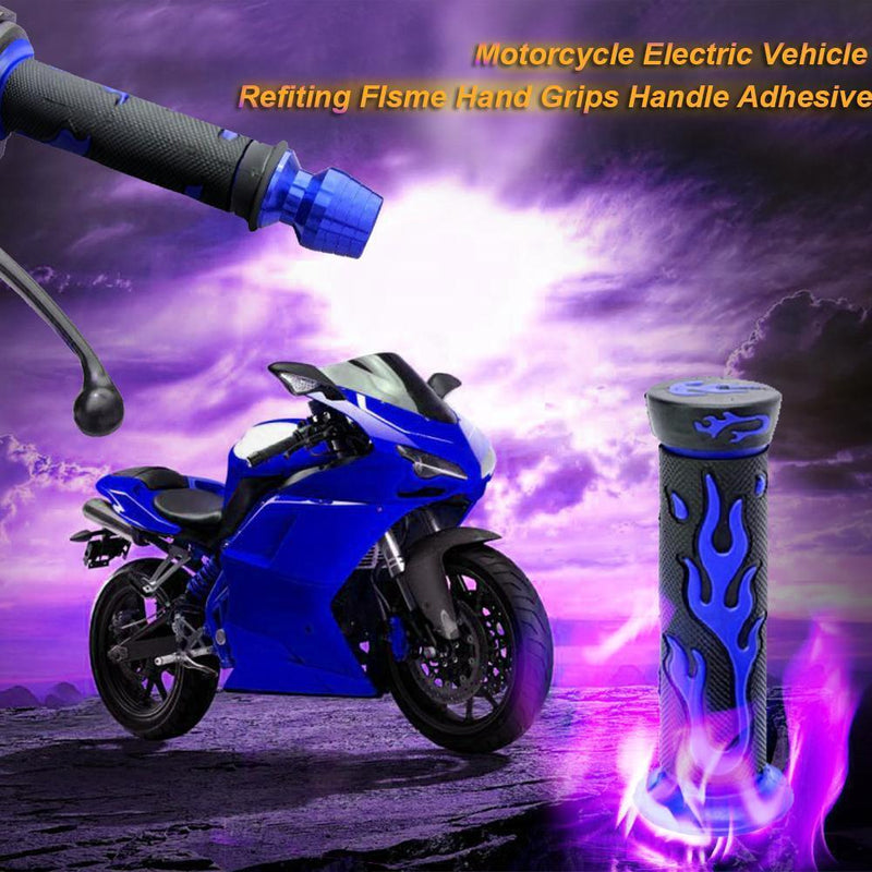 2pcs Blue Flame Soft TPR Universal Motorcycle Bicycle Handlebar Grips Hand