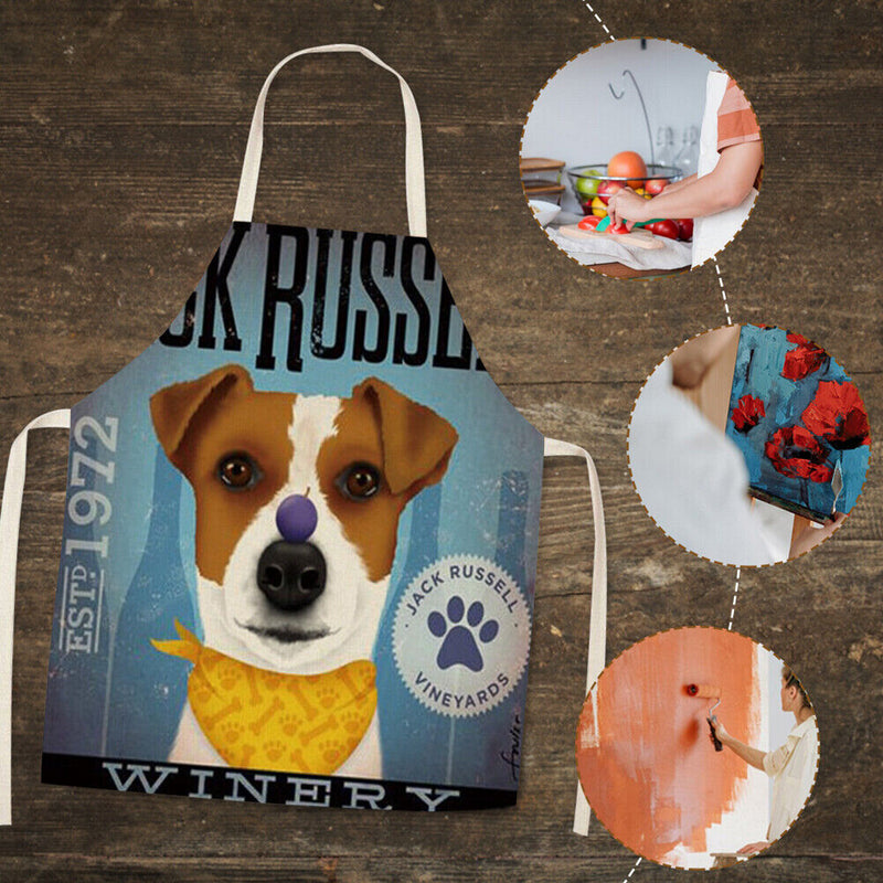 Scarf Dog Linen Kitchen Apron Household Waterproof Cooking Bibs (82x68cm)