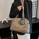 Autumn Winter Handbags Large Capacity Quilted Handbag Pompom Pendant for Shopper
