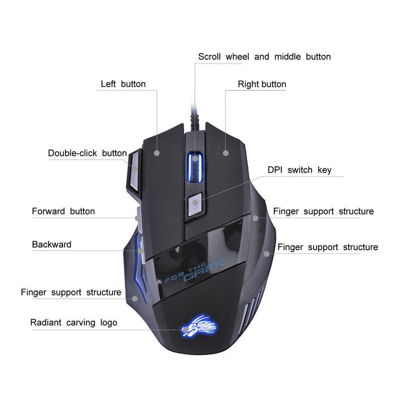 5500DPI LED Optical USB Wired Gaming Mouse 7 Buttons Gamer Computer Mice