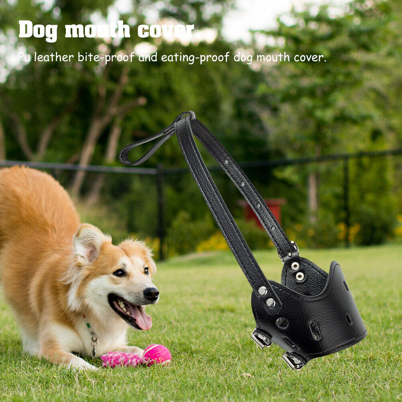 PU Leather Pet Dog Muzzle Grooming Anti Bark Bite Mouth Muzzles (Black XL) Newly