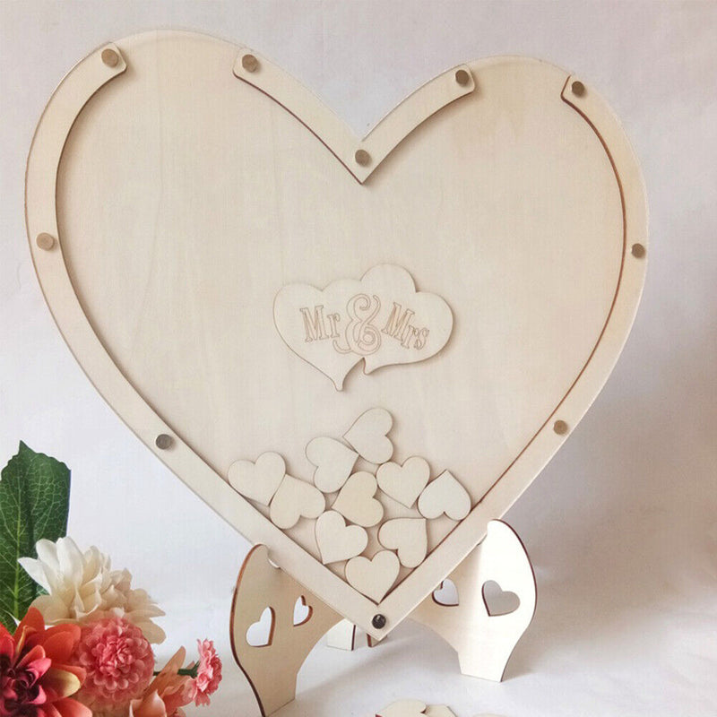 Heart Shaped Wedding Guest Book Rustic Wooden Sweet Baby Shower Bridal Guestbook