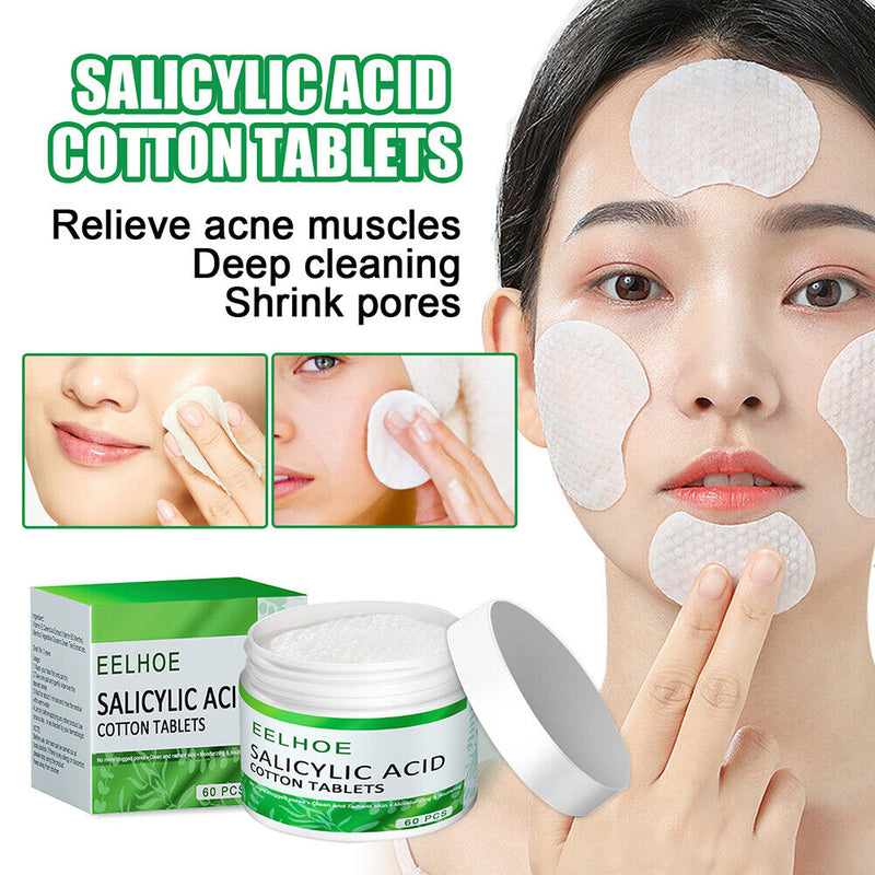 60pcs Salicylic Acid Cotton Sheet for Acne Shrinking Blackheads Skin Care