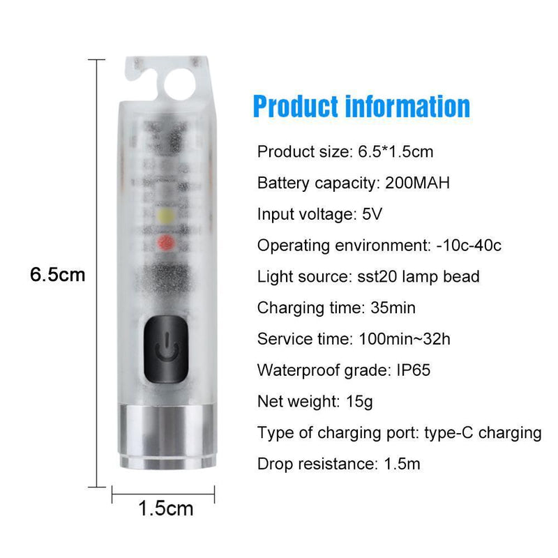 Mini Keychain Flashlight Pocket Torch Lamp USB Emergency Hiking Light (1pc)