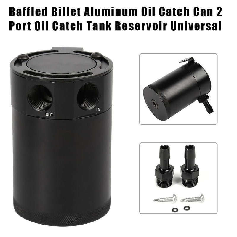Universal Baffled Aluminum Oil Catch Can 2 Port Engine Oil Catch Tank Reser