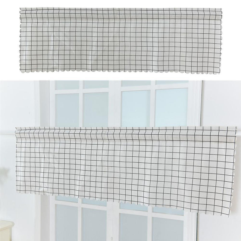 2pcs Short Curtain Shading Home Decor for Window Screen (White Grid)