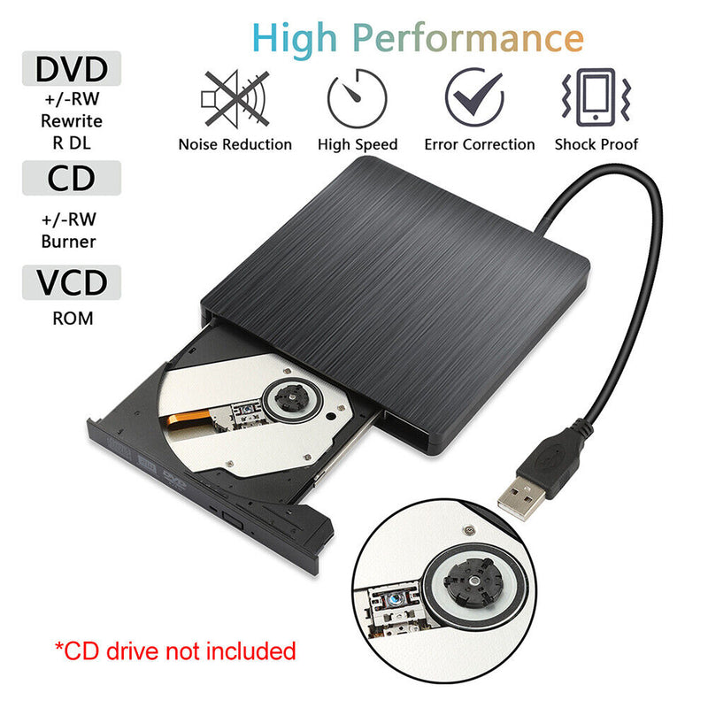 5Gbps USB 2.0 External DVD CD-ROM RW Player Optical Drives Enclosure Black