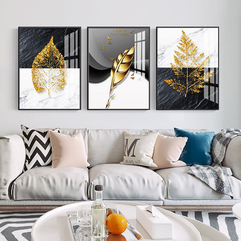 Frameless Golden Leaves Oil Paint by Numbers Kit Handpainted Artwork Wall C