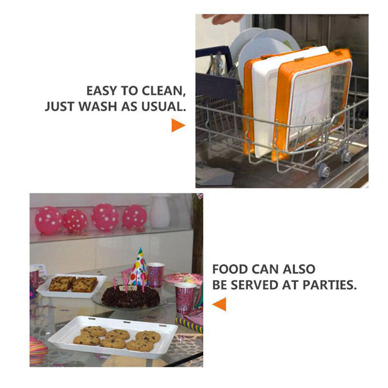 Food Preservation Tray Plastic Food Fresh Storage Plates Container (Orange)