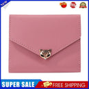 Women Simple Trifold PU Leather Wallet Solid Color Card Holder (Wine Red)