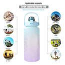 2000ml Water Bottle with Time Marker for Outdoor Sports Drink Cup (Green) Newly
