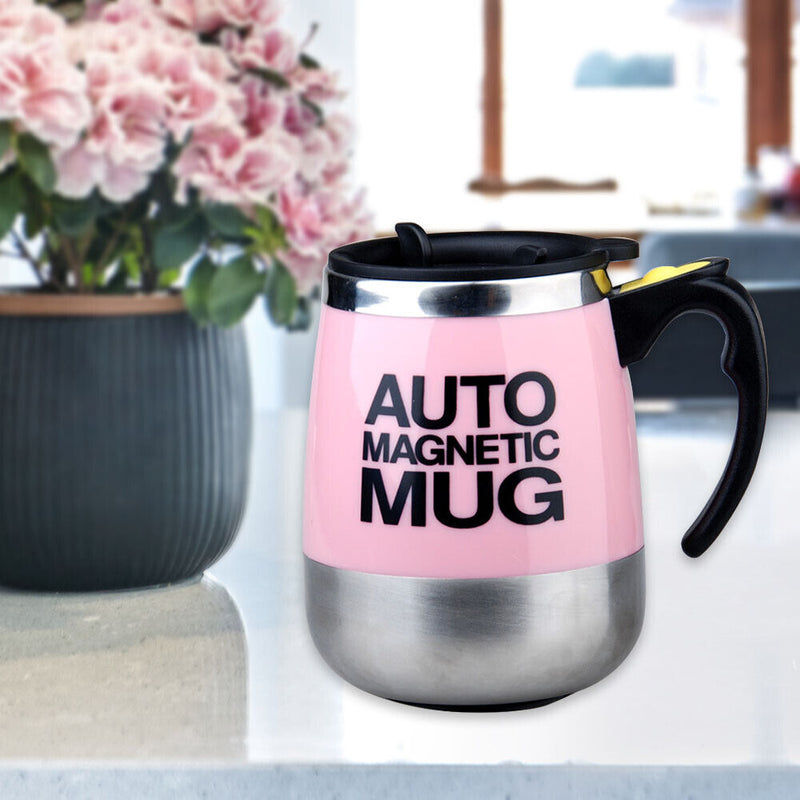 Stainless Steel Self Stirring Mug Auto Electric Coffee Mixing Cup (Pink)
