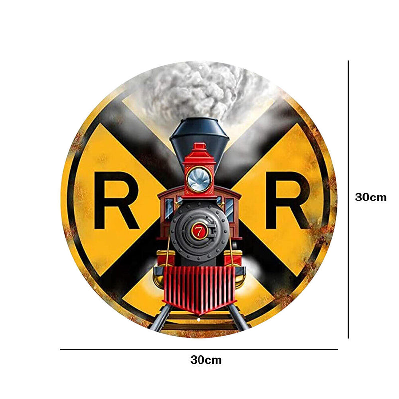 Round Metal Tin Sign Retro Train Plaque for Bar Pub Club Cafe Garage (4)