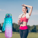 1000ml Sports Water Bottle Time Marker Outdoor Portable Cups (Green Lid) Newly