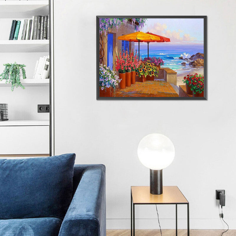 Beach Yard Oil Paint By Numbers Kits Canvas Picture for Adults Children No Frame