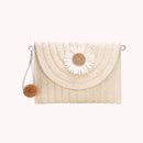 Straw Clutch Bag Women Woven Pompom Flower Shoulder Crossbody Purse Handbag
