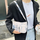 Fashion Women Floral Letters Printed Shoulder Underarm Bag Handbags (White)
