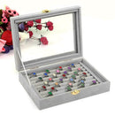 3pcs Velvet Glass Jewelry Ring Display Box Tray Holder Storage Box