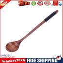 Long Handle Wooden Spoon Dessert Coffee Stirring Spoon(Brown)(Black thread)