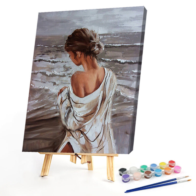 Frameless Oil Paint By Numbers DIY Girl Back Picture Craft Kit for Living Room